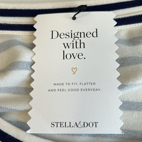 Stella & Dot Navy Blue/White Stripe Crush It Gold Side Zippered Sweatshirt Sz L - Picture 9 of 10